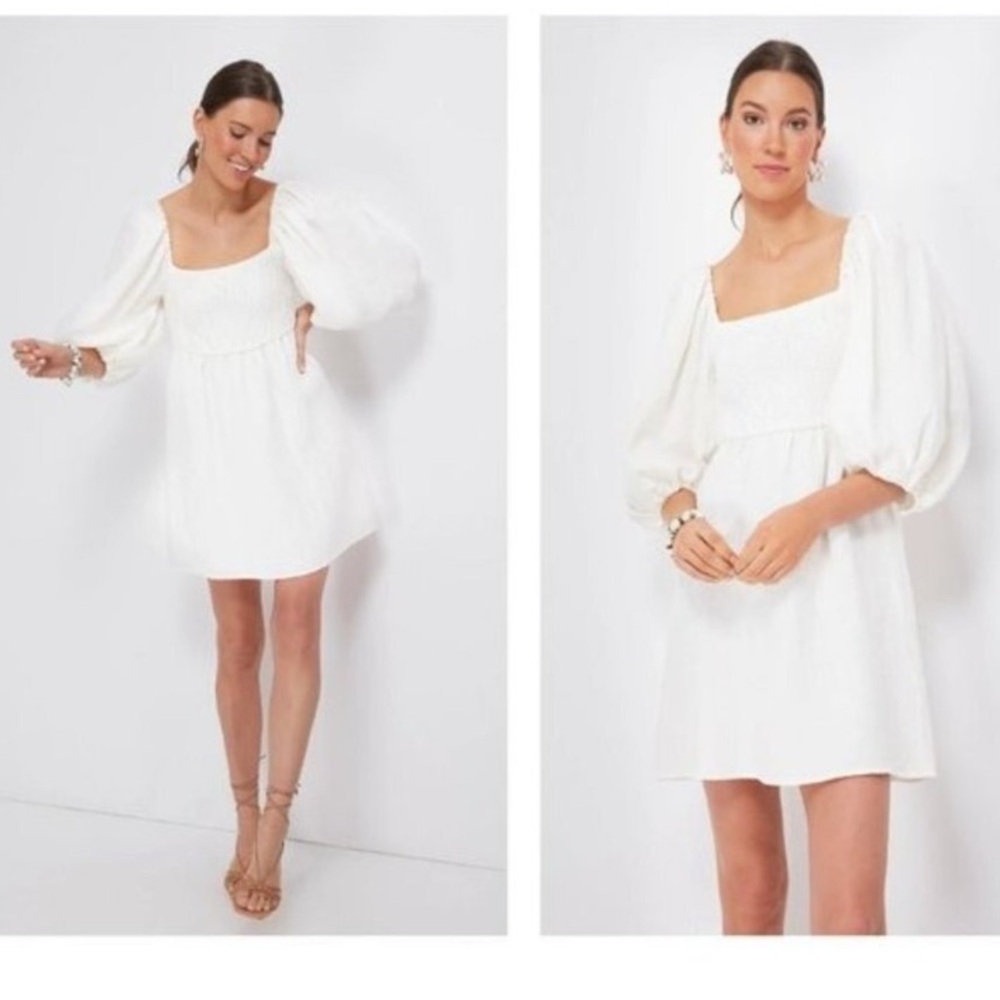 Tuckernuck White Annie Smocked Mini Linen Dress